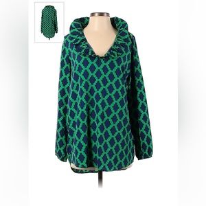 Mud Pie Ruffle tunic Long sleeve Blouse green Navy size 4-6